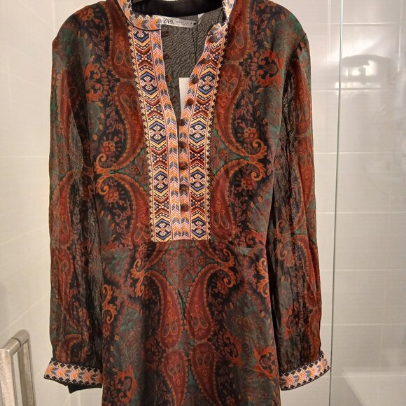 Zara Embroidered Sepia Dress - Picture 1 of 9